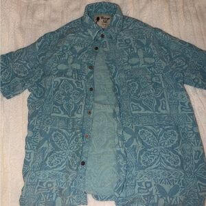 Vintage Teal Patterned Button Down Shirt